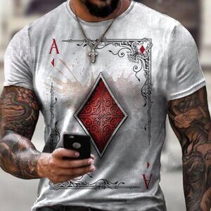 Blaroken Men's Playing Card Diamond Print T-shirt XL (NEW washed)